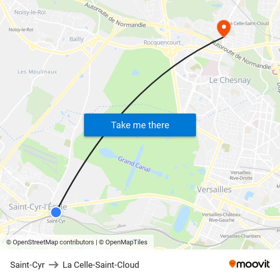 Saint-Cyr to La Celle-Saint-Cloud map