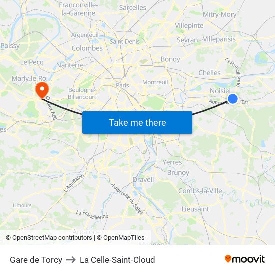 Gare de Torcy to La Celle-Saint-Cloud map