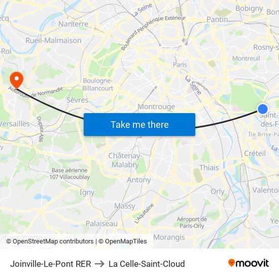 Joinville-Le-Pont RER to La Celle-Saint-Cloud map