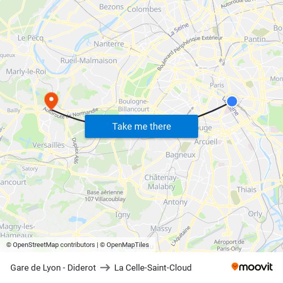 Gare de Lyon - Diderot to La Celle-Saint-Cloud map