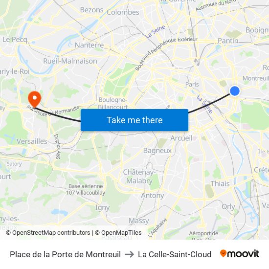 Place de la Porte de Montreuil to La Celle-Saint-Cloud map