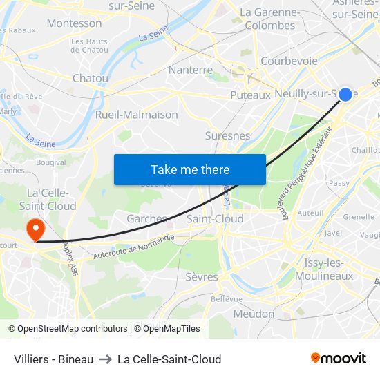 Villiers - Bineau to La Celle-Saint-Cloud map