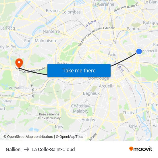 Gallieni to La Celle-Saint-Cloud map