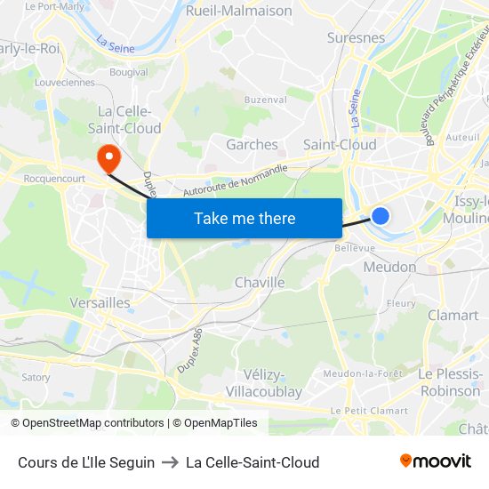 Cours de L'Ile Seguin to La Celle-Saint-Cloud map