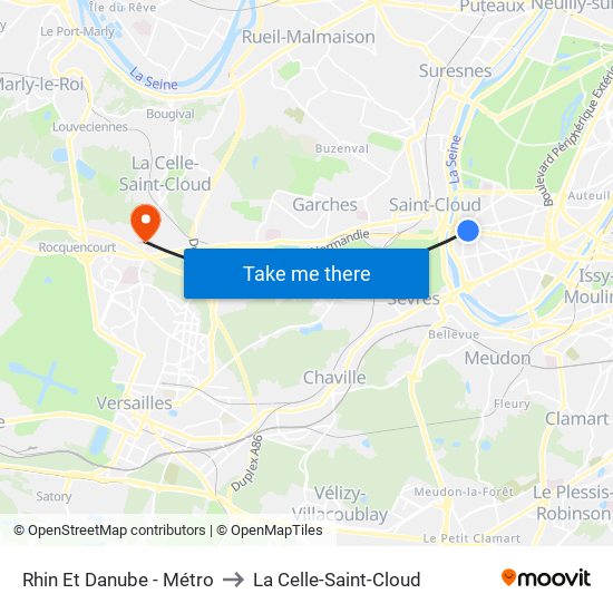Rhin Et Danube - Métro to La Celle-Saint-Cloud map