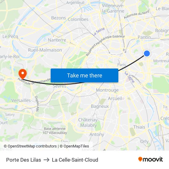 Porte Des Lilas to La Celle-Saint-Cloud map