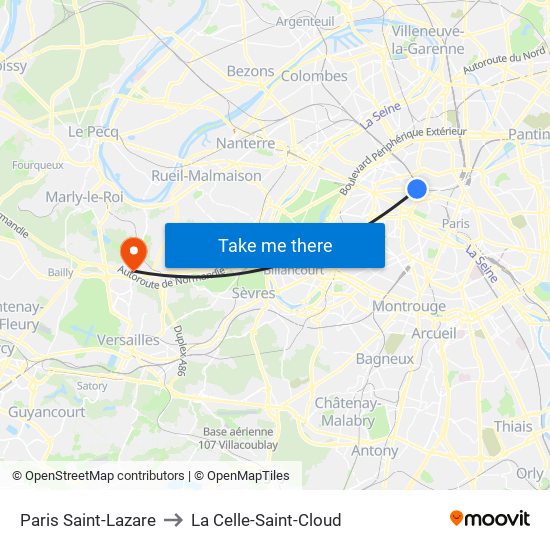 Paris Saint-Lazare to La Celle-Saint-Cloud map