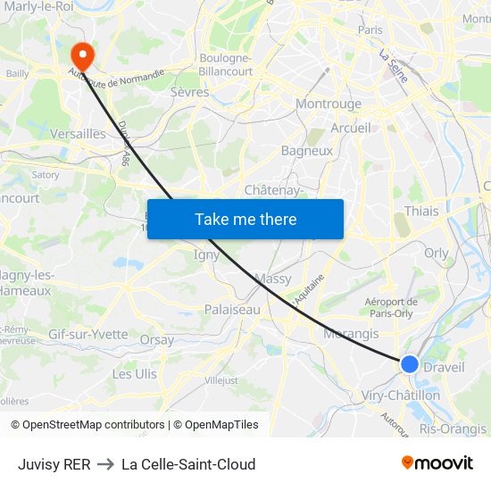 Juvisy RER to La Celle-Saint-Cloud map