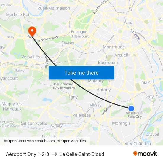 Aéroport Orly 1-2-3 to La Celle-Saint-Cloud map