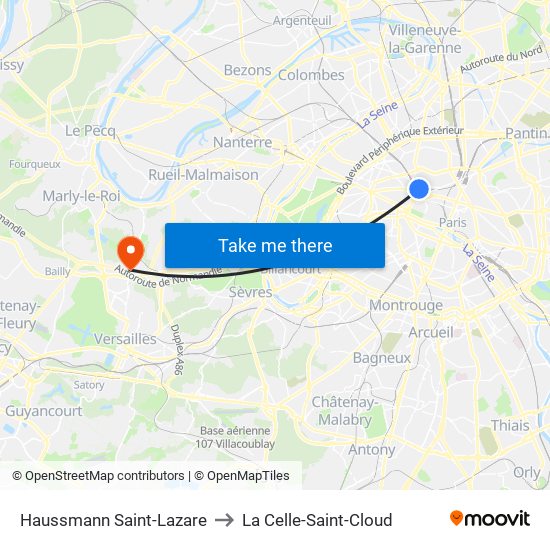 Haussmann Saint-Lazare to La Celle-Saint-Cloud map