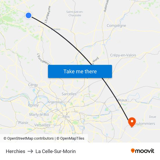 Herchies to La Celle-Sur-Morin map