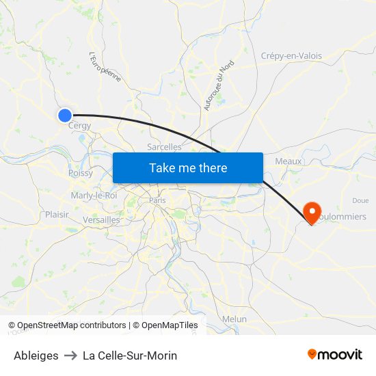 Ableiges to La Celle-Sur-Morin map