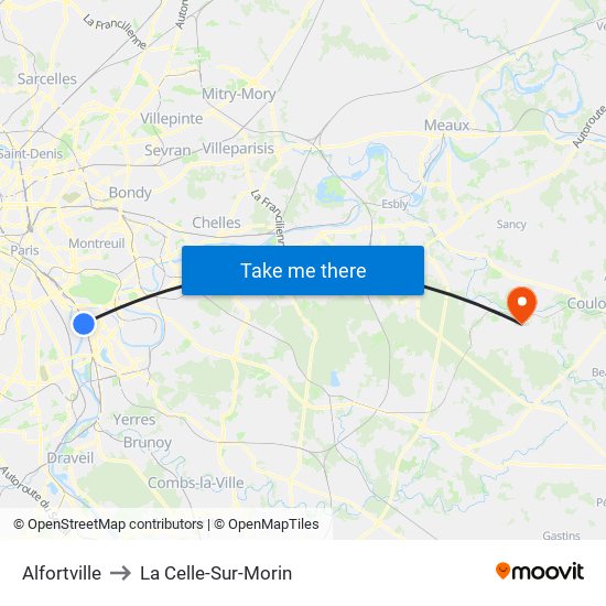 Alfortville to La Celle-Sur-Morin map