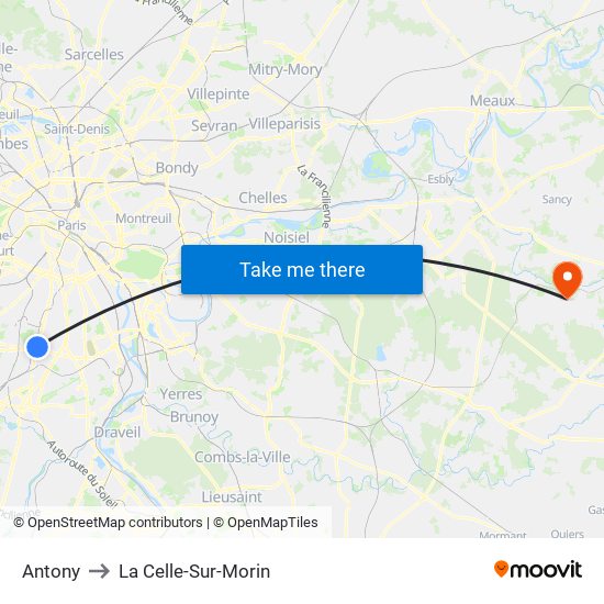 Antony to La Celle-Sur-Morin map