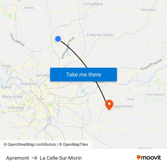 Apremont to La Celle-Sur-Morin map