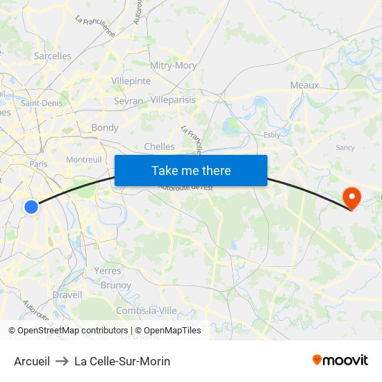 Arcueil to La Celle-Sur-Morin map
