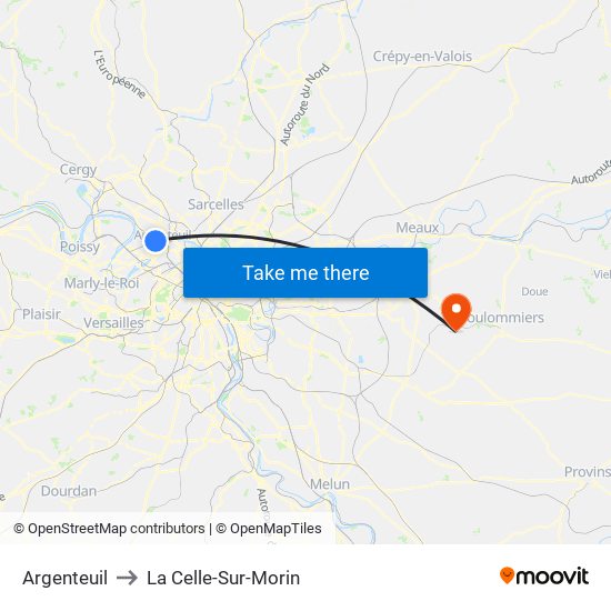 Argenteuil to La Celle-Sur-Morin map