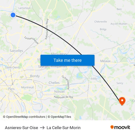 Asnieres-Sur-Oise to La Celle-Sur-Morin map