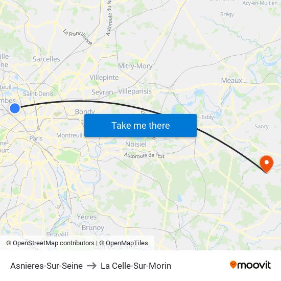 Asnieres-Sur-Seine to La Celle-Sur-Morin map