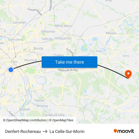 Denfert-Rochereau to La Celle-Sur-Morin map