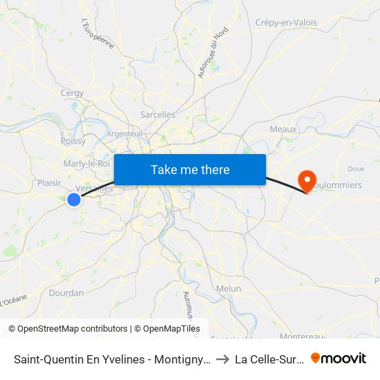 Saint-Quentin En Yvelines - Montigny-Le-Bretonneux to La Celle-Sur-Morin map