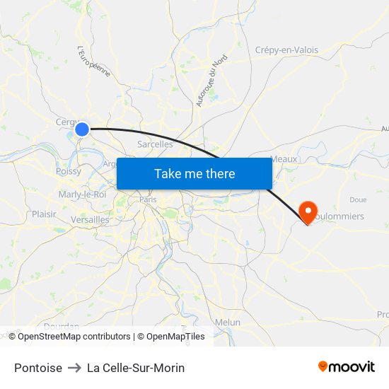 Pontoise to La Celle-Sur-Morin map