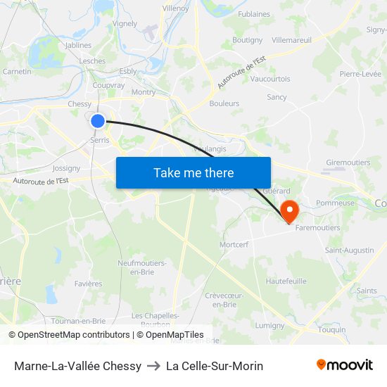 Marne-La-Vallée Chessy to La Celle-Sur-Morin map