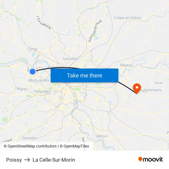 Poissy to La Celle-Sur-Morin map