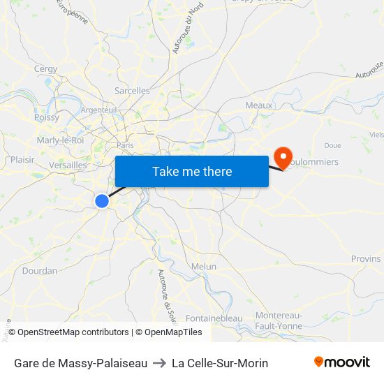 Gare de Massy-Palaiseau to La Celle-Sur-Morin map