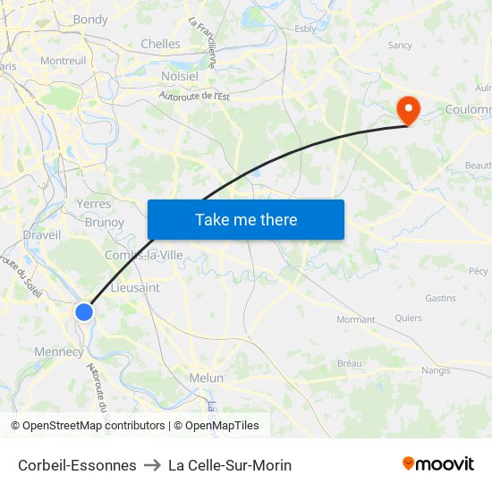 Corbeil-Essonnes to La Celle-Sur-Morin map