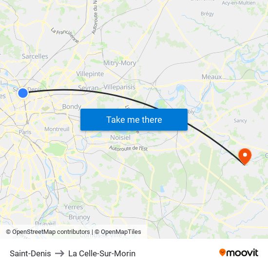 Saint-Denis to La Celle-Sur-Morin map