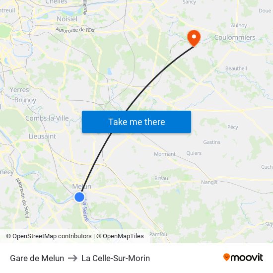 Gare de Melun to La Celle-Sur-Morin map