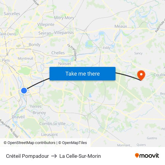Créteil Pompadour to La Celle-Sur-Morin map