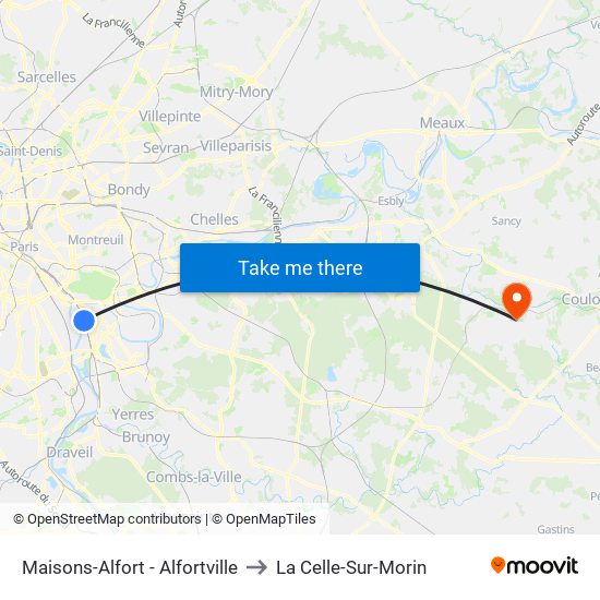 Maisons-Alfort - Alfortville to La Celle-Sur-Morin map