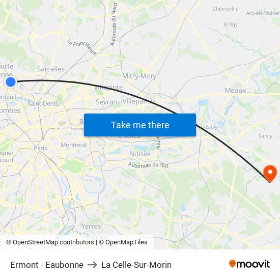 Ermont - Eaubonne to La Celle-Sur-Morin map