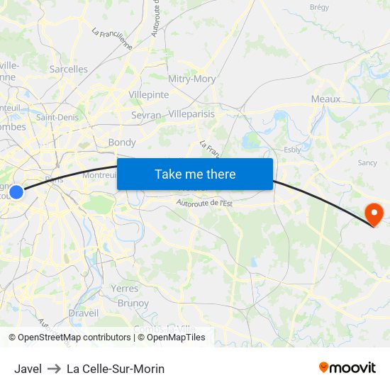 Javel to La Celle-Sur-Morin map