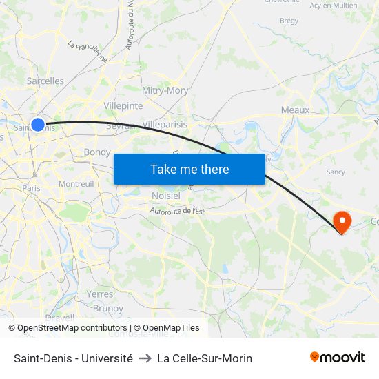 Saint-Denis - Université to La Celle-Sur-Morin map
