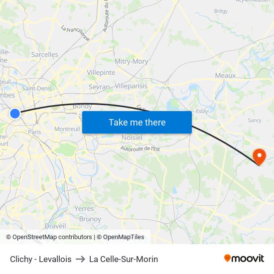 Clichy - Levallois to La Celle-Sur-Morin map