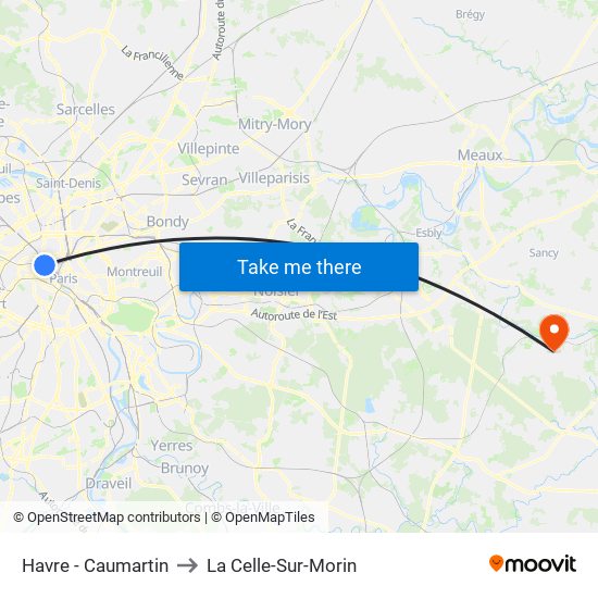 Havre - Caumartin to La Celle-Sur-Morin map