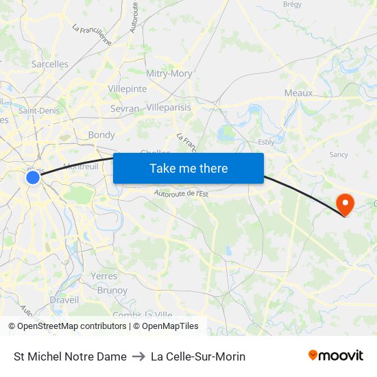 St Michel Notre Dame to La Celle-Sur-Morin map