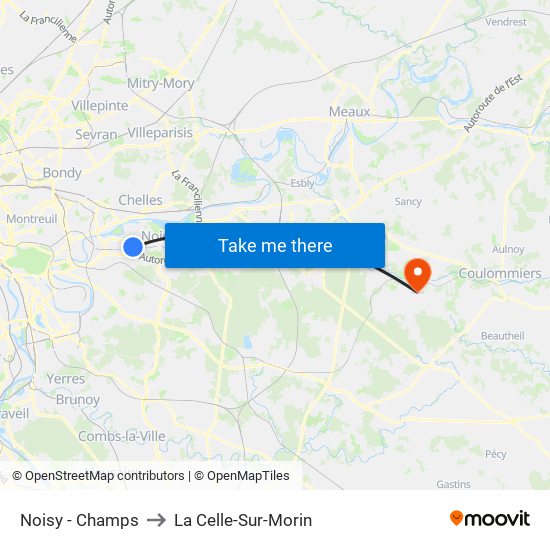 Noisy - Champs to La Celle-Sur-Morin map