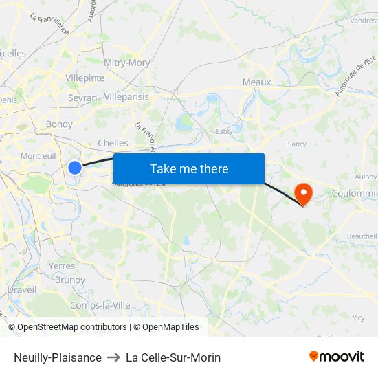 Neuilly-Plaisance to La Celle-Sur-Morin map