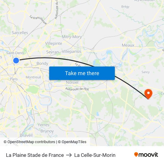 La Plaine Stade de France to La Celle-Sur-Morin map