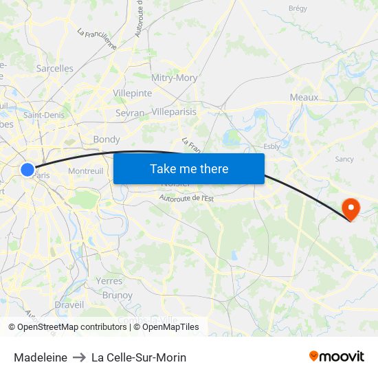 Madeleine to La Celle-Sur-Morin map