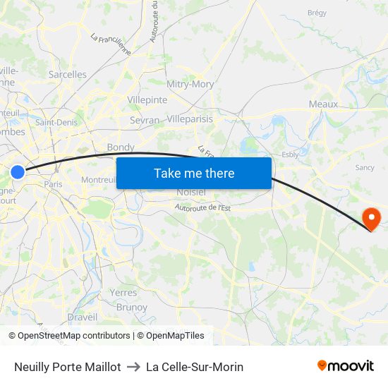 Neuilly Porte Maillot to La Celle-Sur-Morin map
