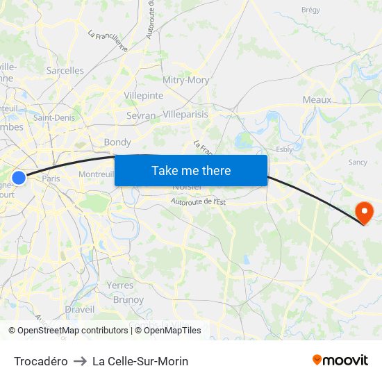 Trocadéro to La Celle-Sur-Morin map