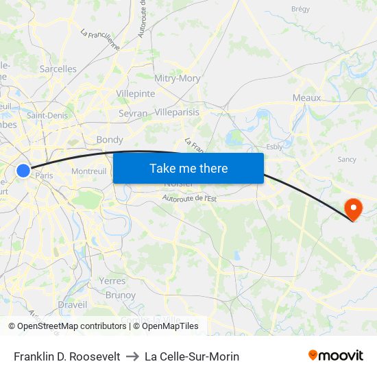 Franklin D. Roosevelt to La Celle-Sur-Morin map