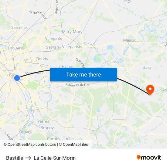 Bastille to La Celle-Sur-Morin map