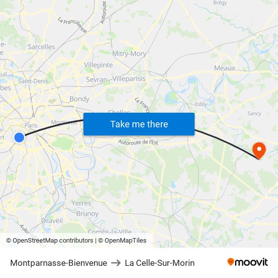 Montparnasse-Bienvenue to La Celle-Sur-Morin map
