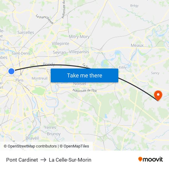 Pont Cardinet to La Celle-Sur-Morin map